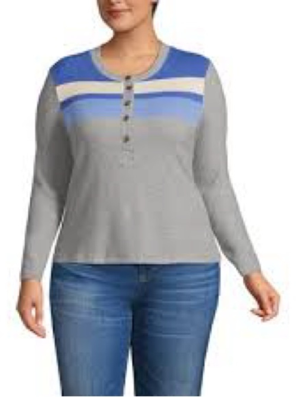 Women's Lands' End Long Sleeve Cozy Rib Henley Top Size XL Like New